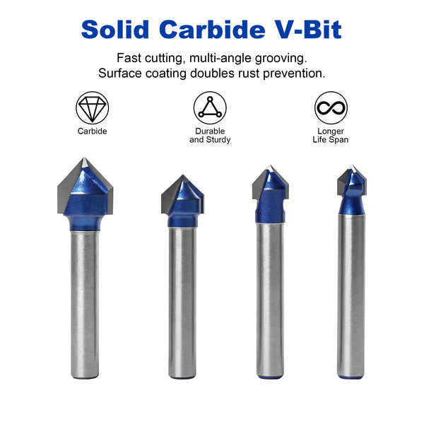 Twotrees Solid Carbide 90° V-Bit Set 4PCS